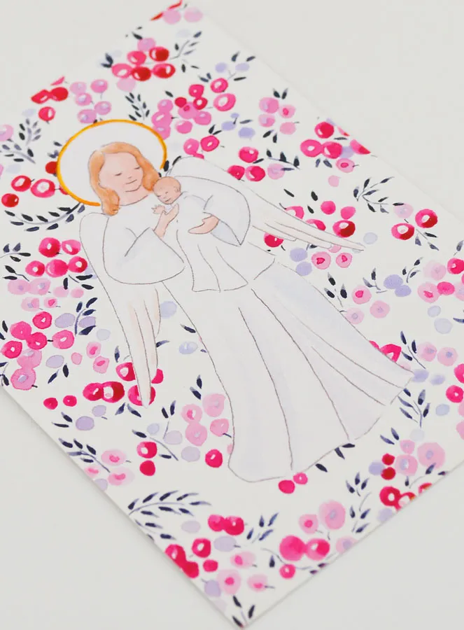 Baptism Card - Protective Guardian Angel - Fushia Currants (pic 3)
