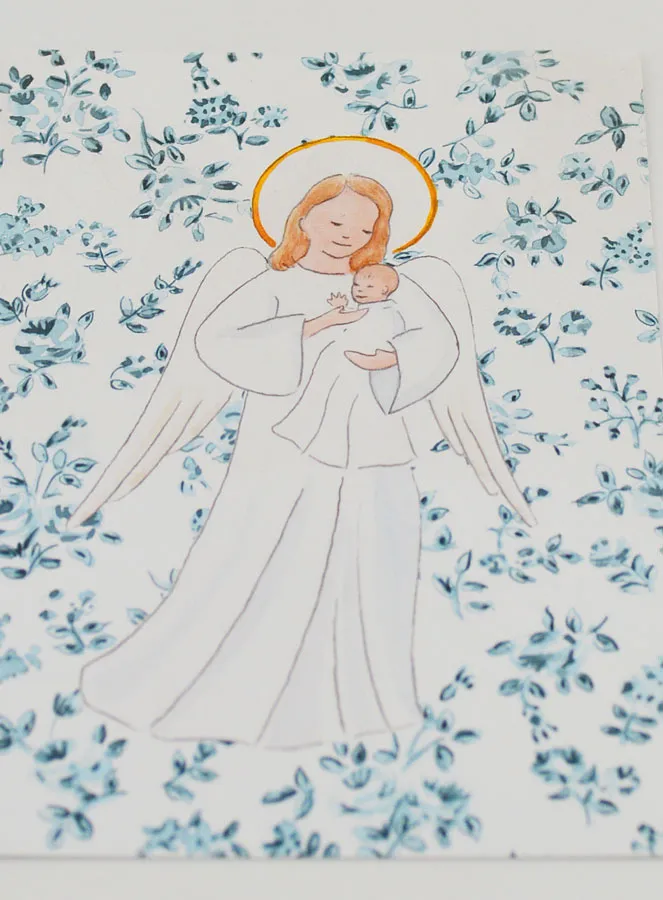 Baptism Card - Protective Guardian Angel - Blue Roses (pic 2)