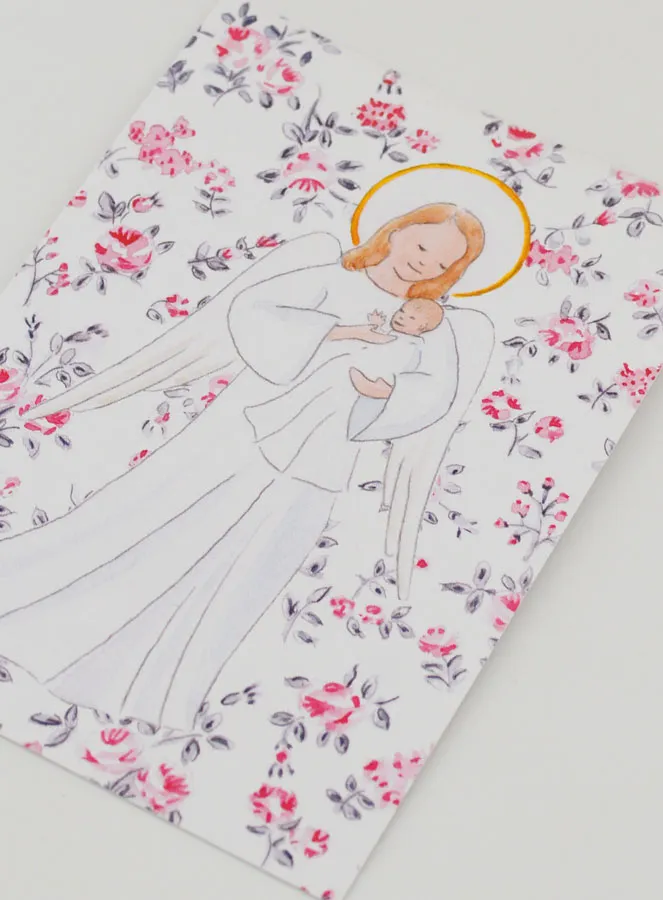 Baptism Card - Protective Guardian Angel - Pink Flowers (pic 4)