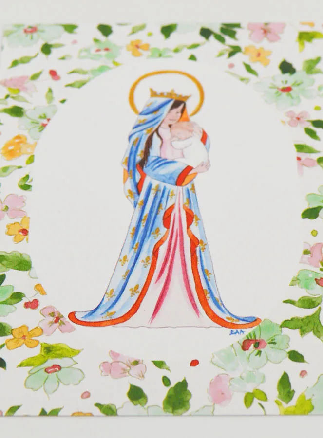 Baptism Card - Crowned Virgin with Lily - Green (pic 2)