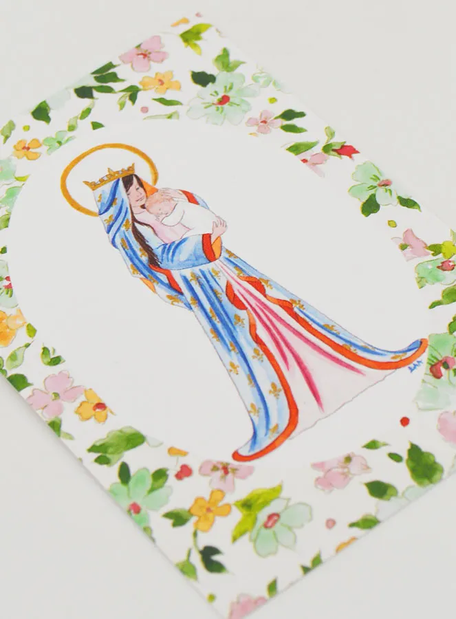 Baptism Card - Crowned Virgin with Lily - Green (pic 3)