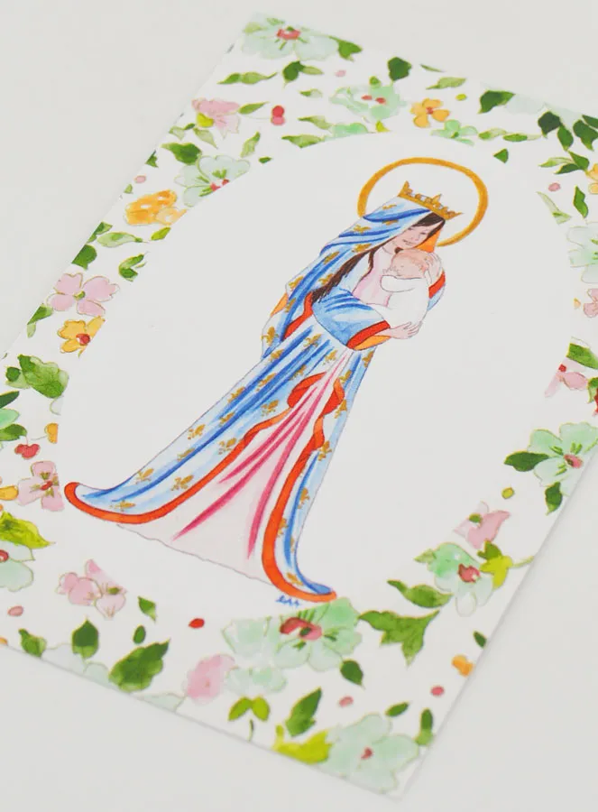 Baptism Card - Crowned Virgin with Lily - Green (pic 4)