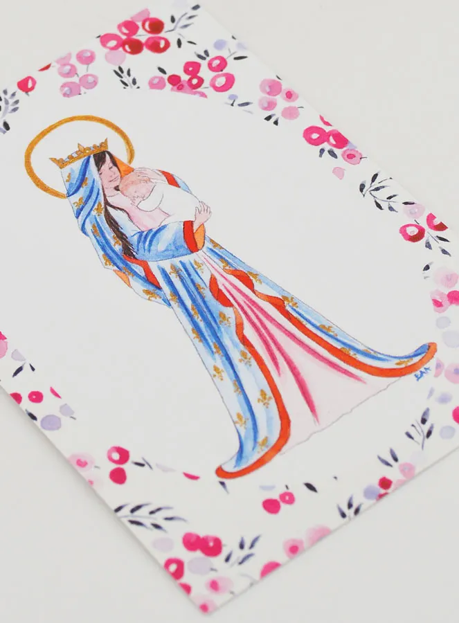 Baptism Card - Crowned Virgin with Lily - Fushia (pic 3)