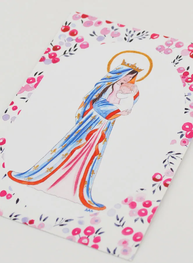Baptism Card - Crowned Virgin with Lily - Fushia (pic 4)