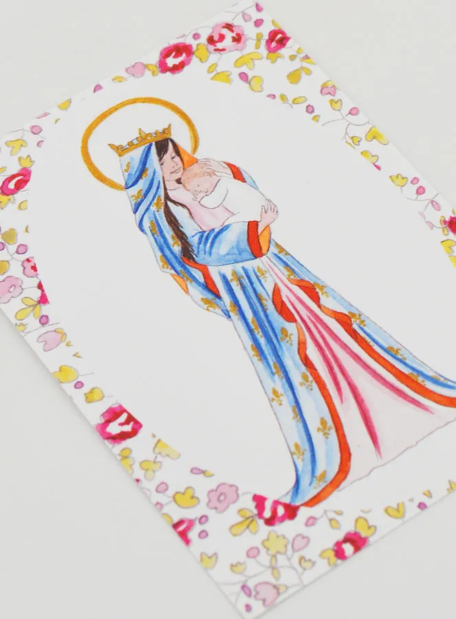 Baptism Card - Crowned Virgin with Lily - Pink (pic 3)