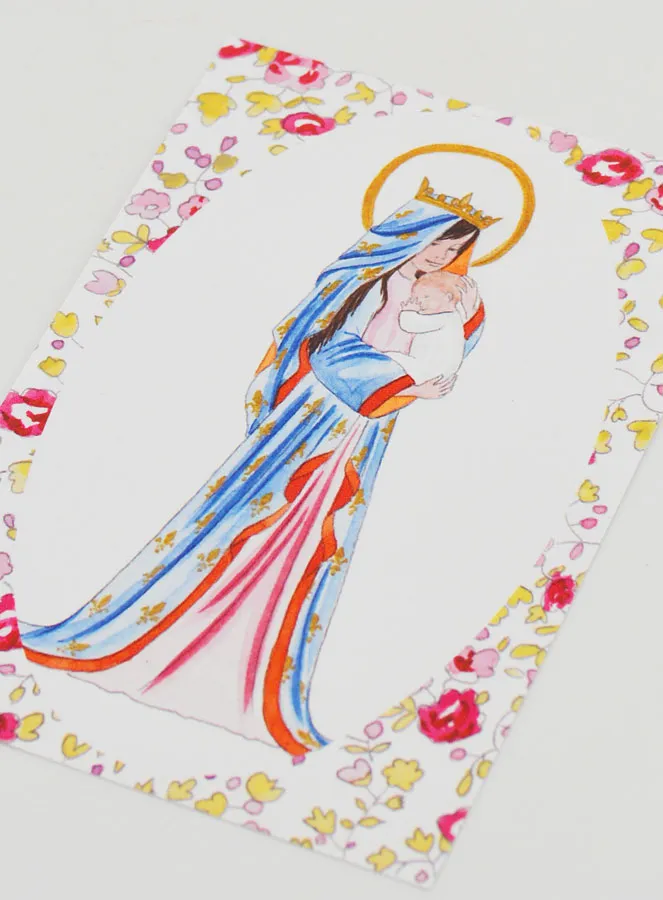 Baptism Card - Crowned Virgin with Lily - Pink (pic 4)