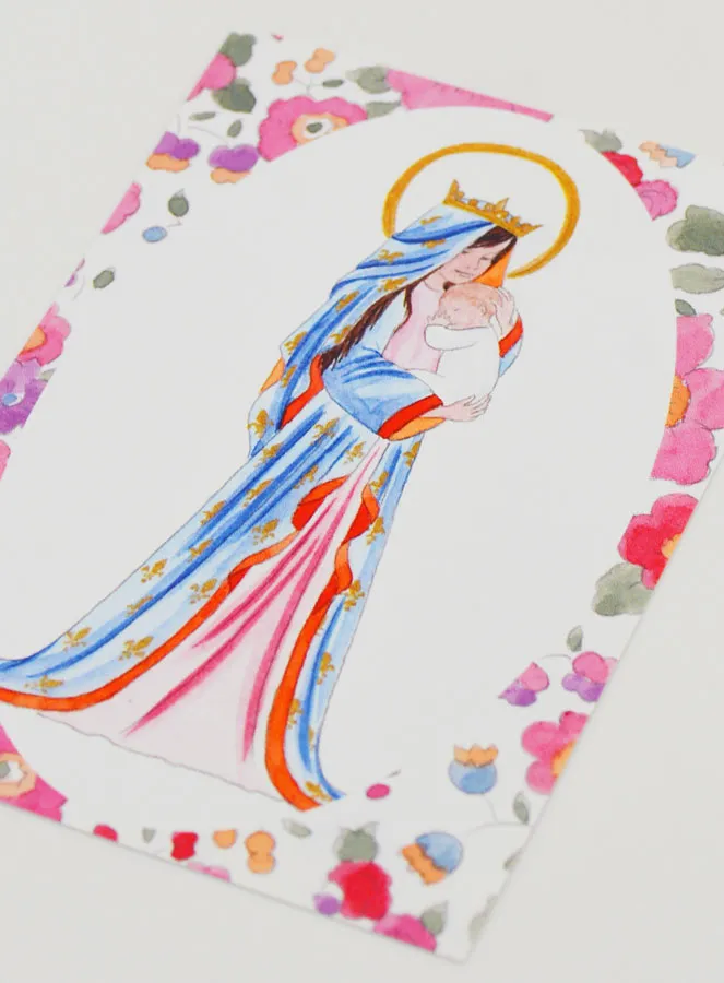 Baptism Card - Crowned Virgin with Lily - Pink Flowers (pic 4)