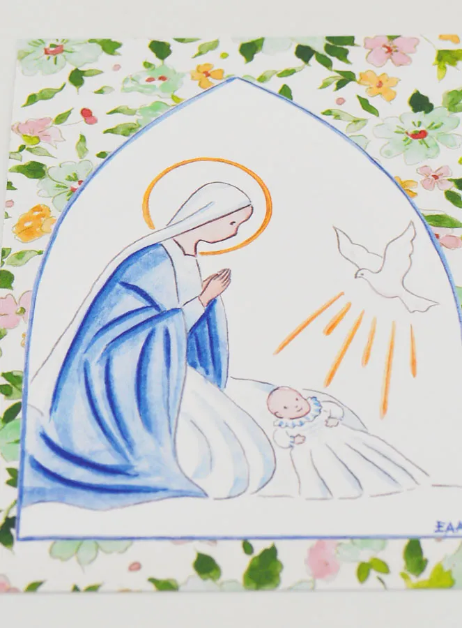 Baptism Card - Virgin Mary & Holy Spirit Dove - Green (pic 2)
