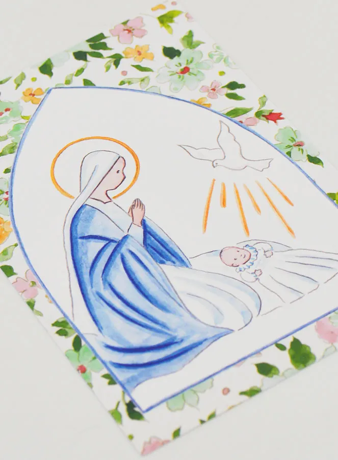 Baptism Card - Virgin Mary & Holy Spirit Dove - Green (pic 3)