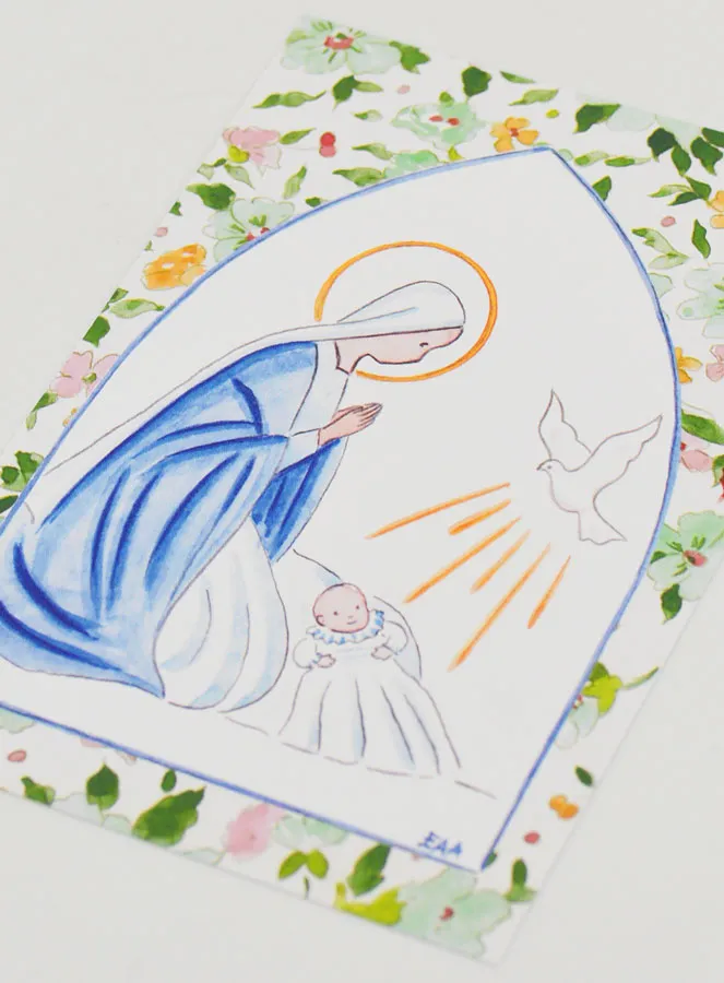 Baptism Card - Virgin Mary & Holy Spirit Dove - Green (pic 4)