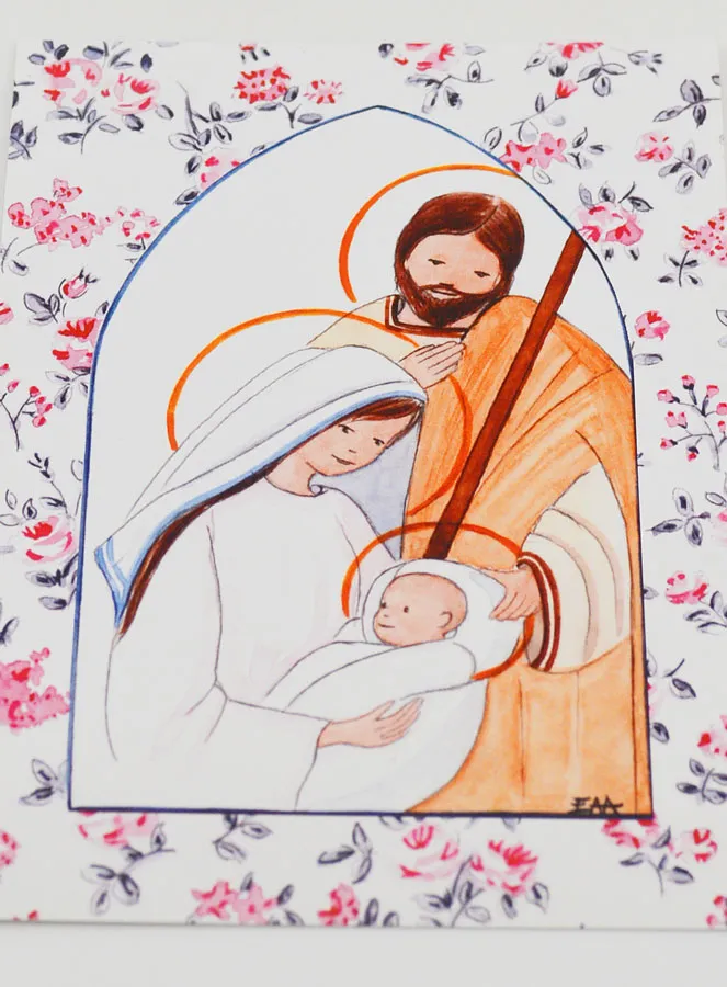 Baptism Card - Holy Family - Pink Roses (pic 2)