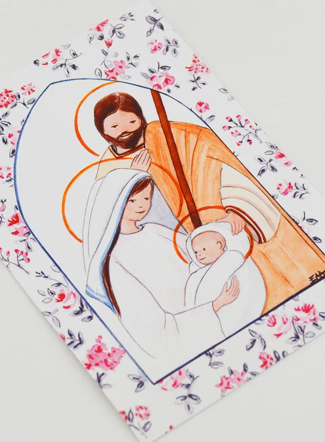 Baptism Card - Holy Family - Pink Roses (pic 3)