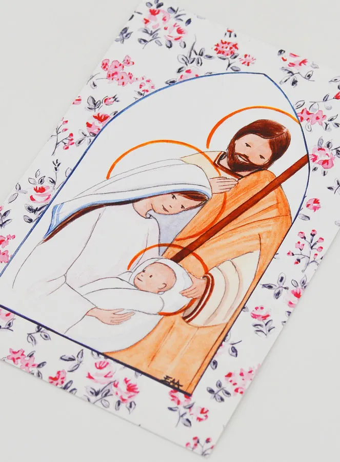 Baptism Card - Holy Family - Pink Roses (pic 4)