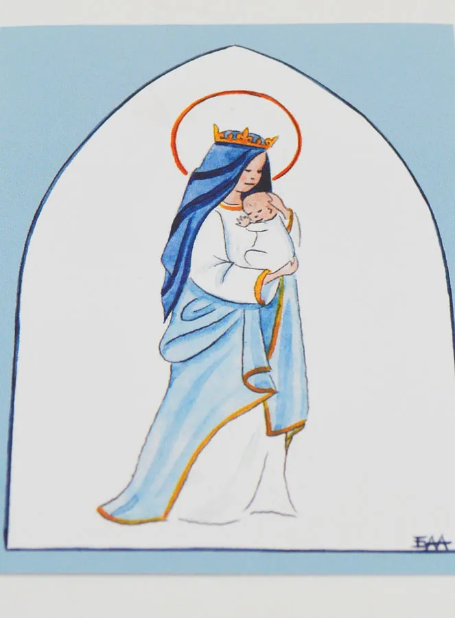 Baptism Card - Crowned Virgin with Baby Jesus - Light Blue (pic 2)