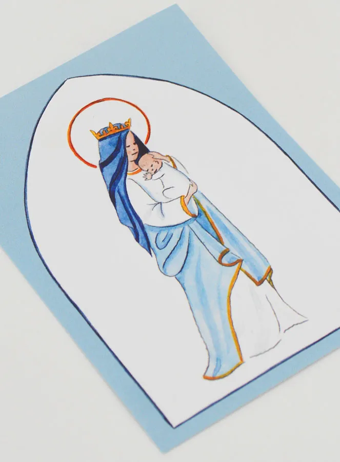 Baptism Card - Crowned Virgin with Baby Jesus - Light Blue (pic 3)