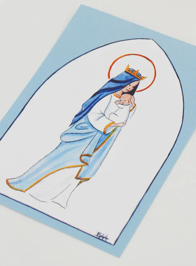 Baptism Card - Crowned Virgin with Baby Jesus - Light Blue (pic 4)