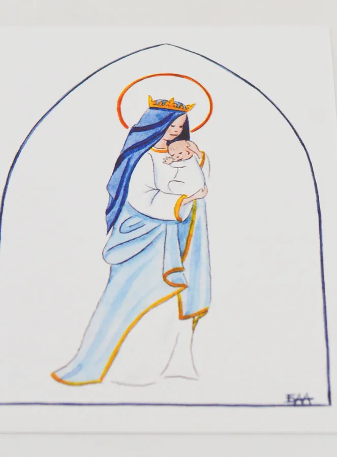 Baptism Card - Crowned Virgin with Baby Jesus - White (pic 2)