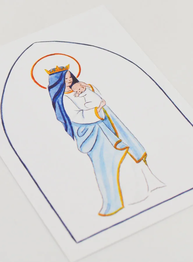 Baptism Card - Crowned Virgin with Baby Jesus - White (pic 3)