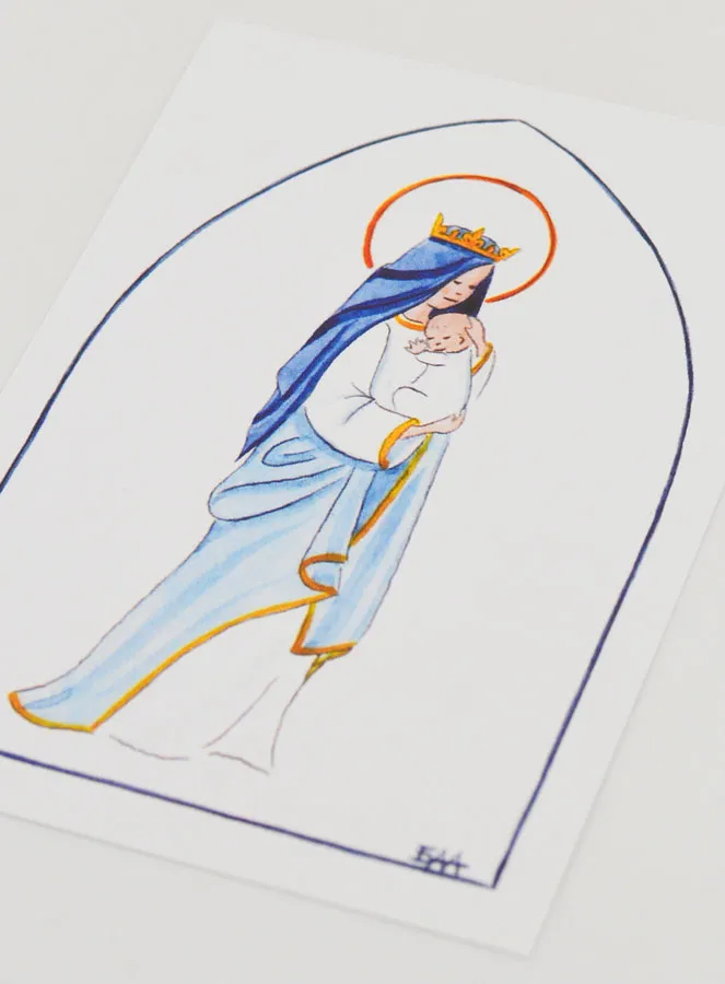 Baptism Card - Crowned Virgin with Baby Jesus - White (pic 4)