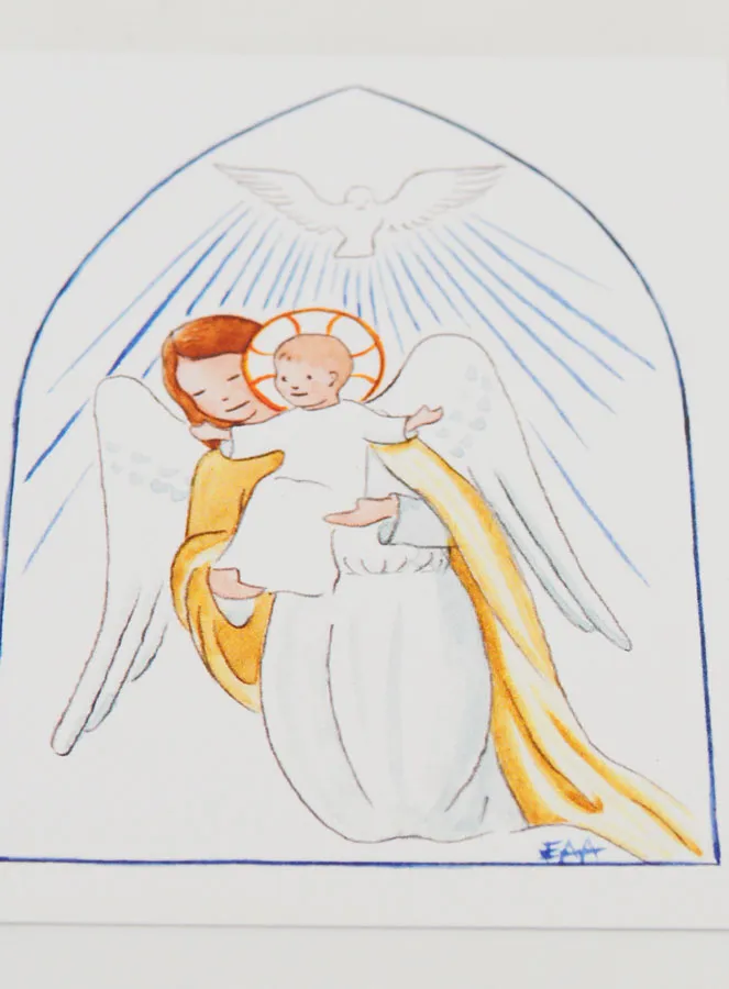 Baptism Card - Protective Guardian Angel & Holy Spirit - White (pic 2)