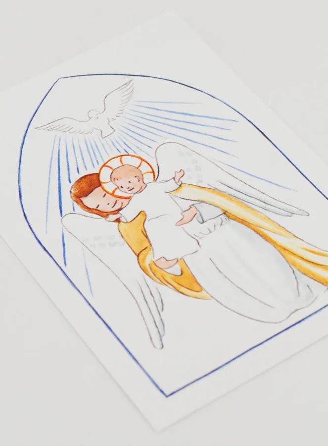 Baptism Card - Protective Guardian Angel & Holy Spirit - White (pic 3)
