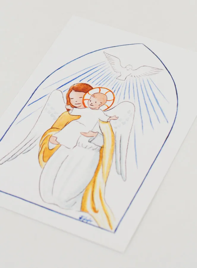 Baptism Card - Protective Guardian Angel & Holy Spirit - White (pic 4)