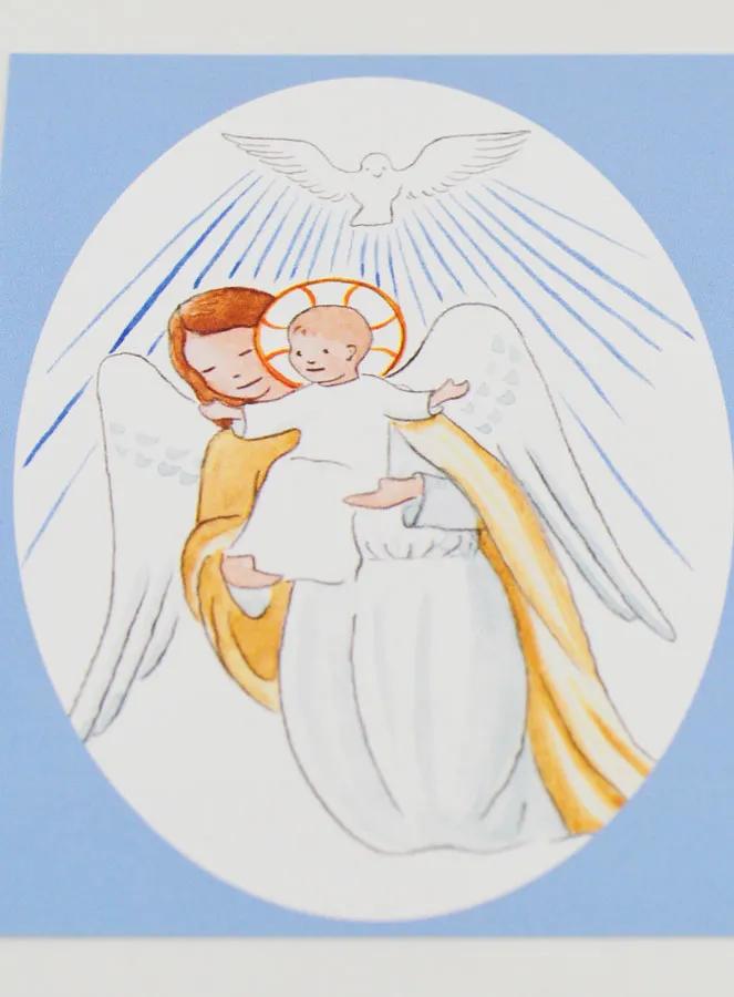 Baptism Card - Protective Guardian Angel & Holy Spirit - Light Blue (pic 2)