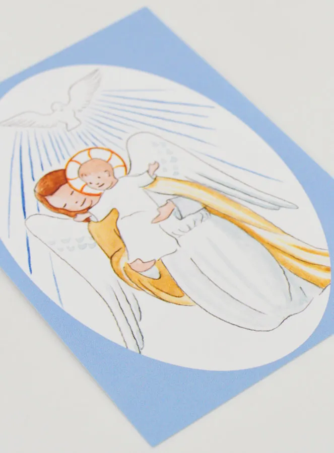 Baptism Card - Protective Guardian Angel & Holy Spirit - Light Blue (pic 3)