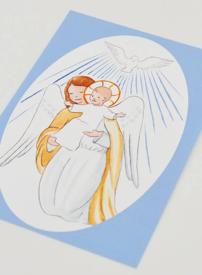 Baptism Card - Protective Guardian Angel & Holy Spirit - Light Blue (pic 4)