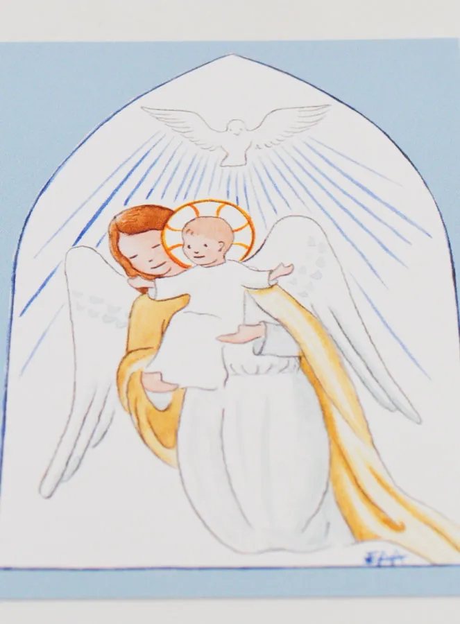 Baptism Card - Protective Guardian Angel & Holy Spirit - Blue (pic 2)