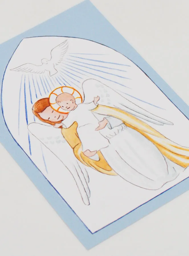 Baptism Card - Protective Guardian Angel & Holy Spirit - Blue (pic 3)