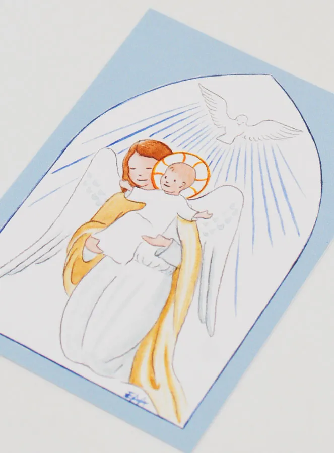 Baptism Card - Protective Guardian Angel & Holy Spirit - Blue (pic 4)
