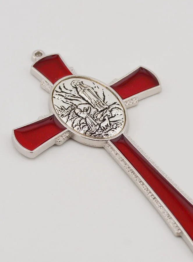 Red Cross of Lourdes 10 cm - Apparitions Medal (pic 3)