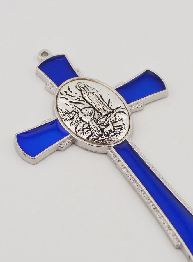 Blue Cross of Lourdes 10 cm - Apparitions Medal (pic 3)