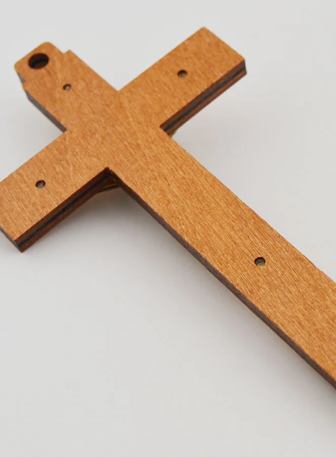 Wood Crucifix with Appearances of Lourdes - Golden 12 cm (pic 4)