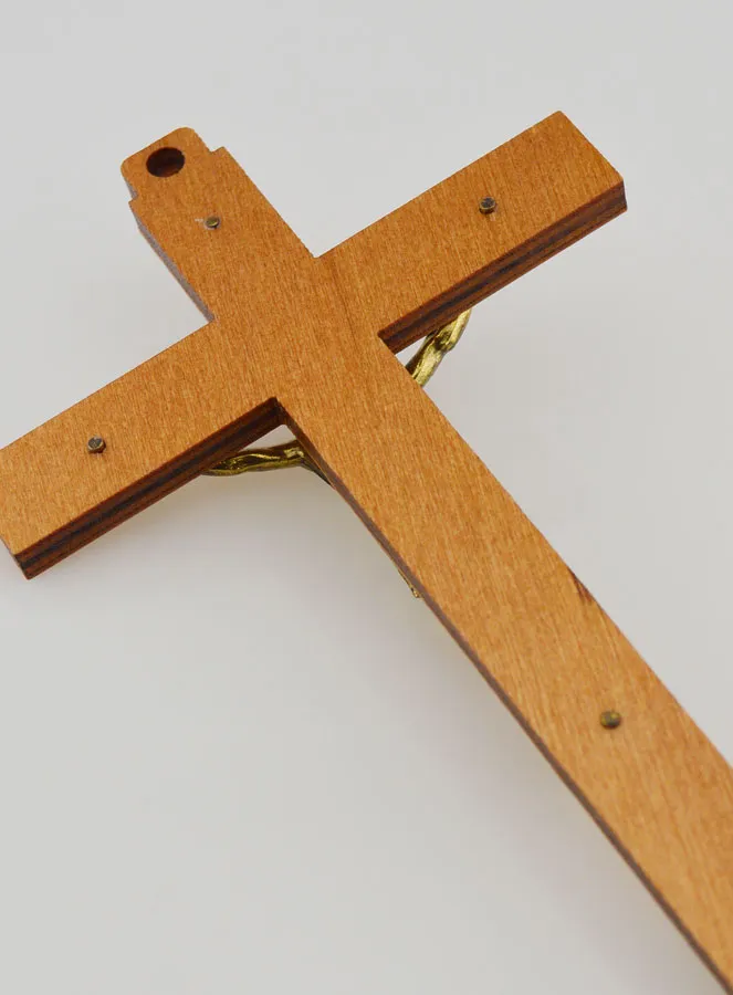 Wood Crucifix with Appearances of Lourdes - Golden 16 cm (pic 4)