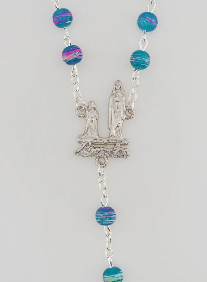 Lourdes Rosary with Red and Blue Pearls - 60cm (pic 4)