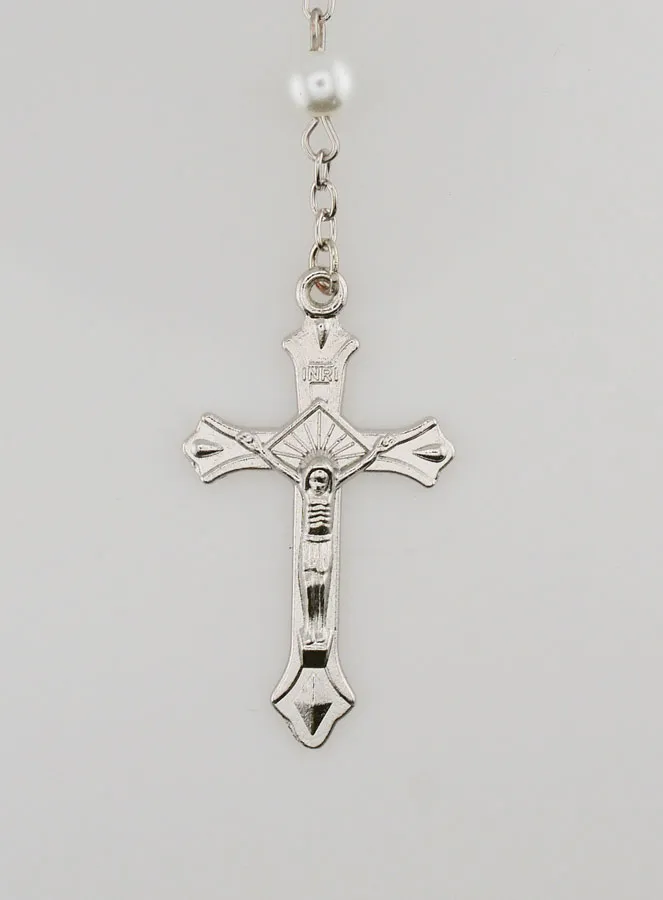 Rosary with White Beads - Lourdes Medal -60cm (pic 3)