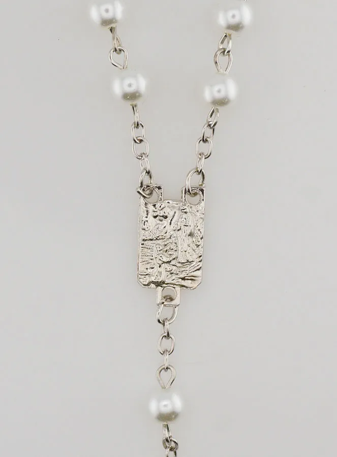 Rosary with White Beads - Lourdes Medal -60cm (pic 4)