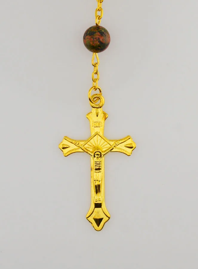 Gold Plated Rosary with Genuine Unakite Stone Beads (pic 3)