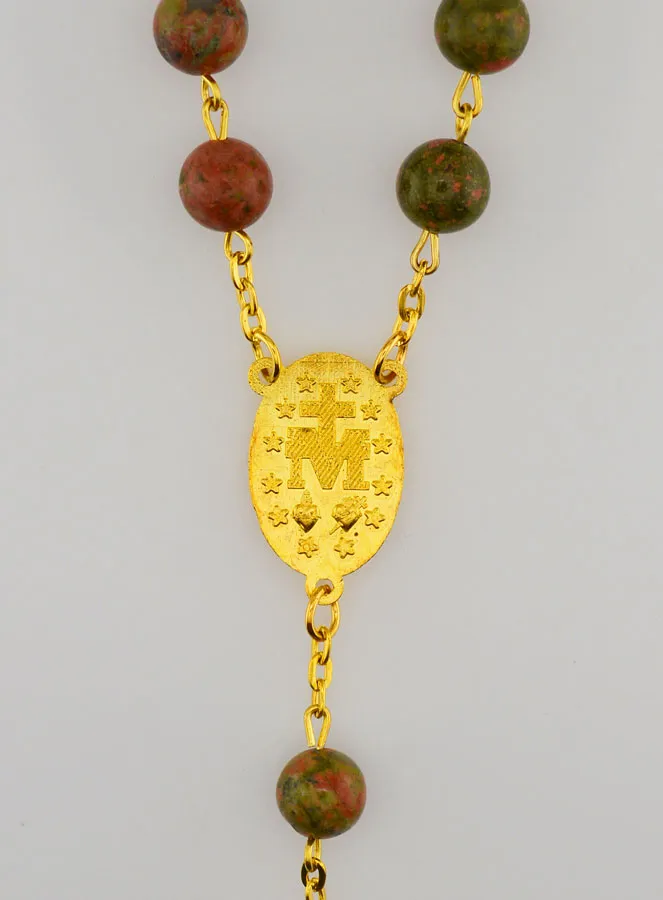 Gold Plated Rosary with Genuine Unakite Stone Beads (pic 4)