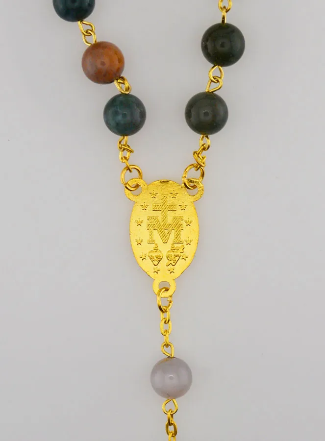 Gold Plated Rosary with Genuine Agate Beads (pic 4)