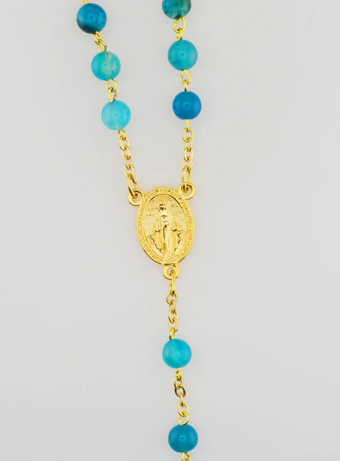Gold Plated Rosary with Genuine Agate Beads (pic 4)