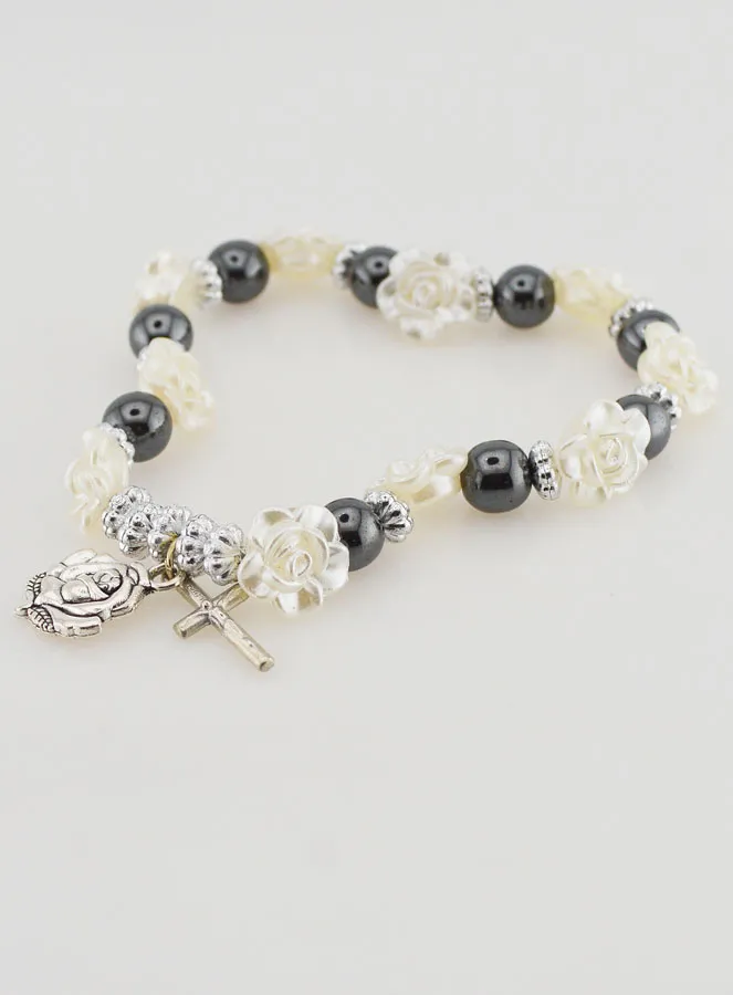 Black Beads & Pink Pearl Decade Rosary Bracelet (pic 3)