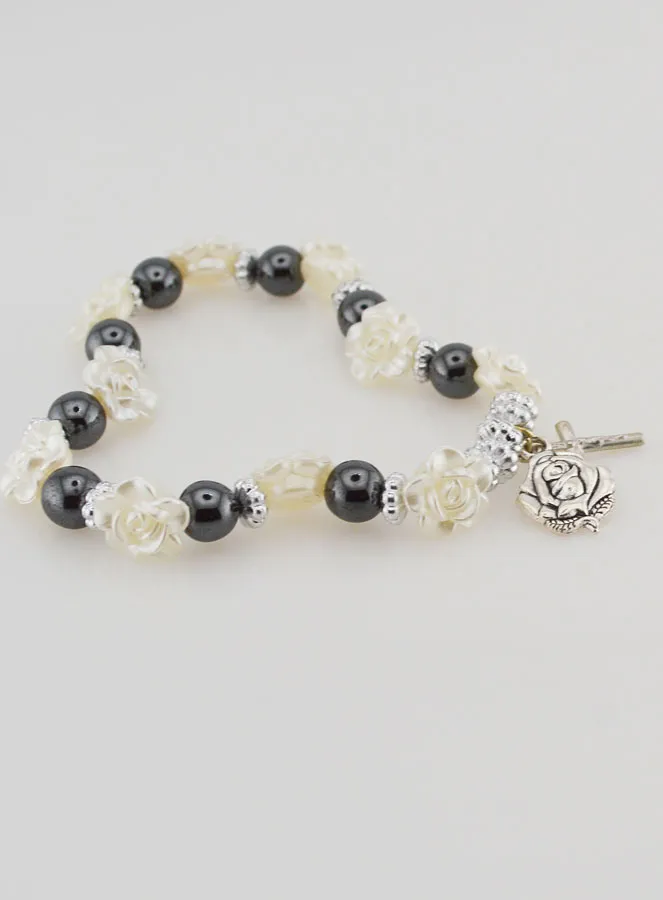 Black Beads & Pink Pearl Decade Rosary Bracelet (pic 4)