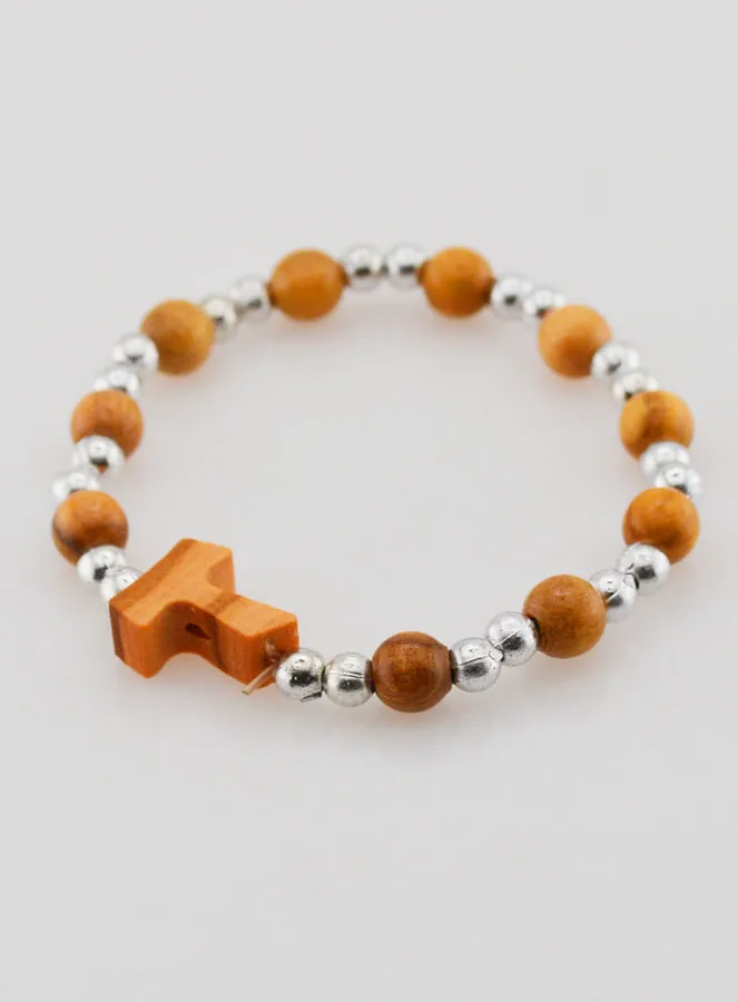 Tau Cross & Silver Beads Religious Child Bracelet (pic 3)