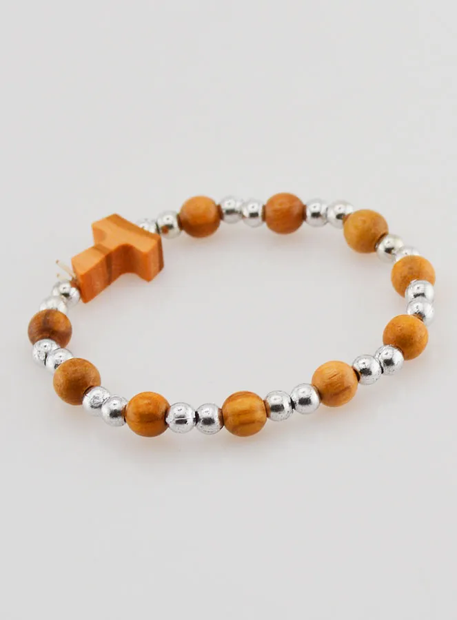 Tau Cross & Silver Beads Religious Child Bracelet (pic 4)