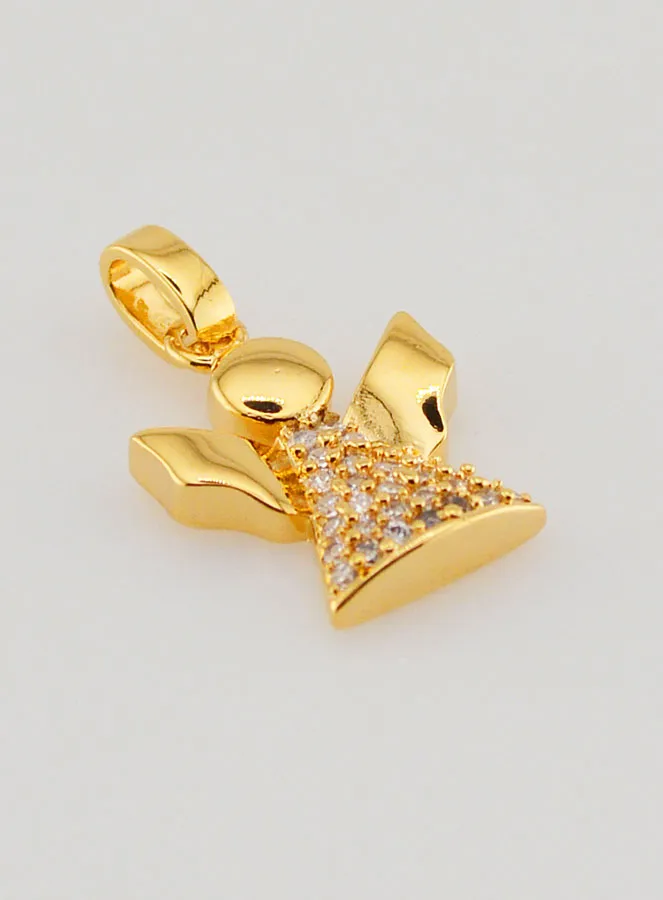 Gold Plated & Rhinestone Diamonds Guardian Angel Pendant - 1,5 cm (pic 3)