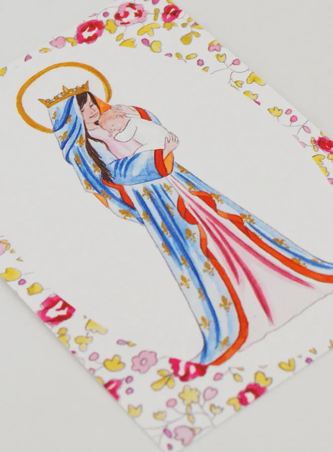 Baptism Picture - Crowned Virgin with Lily - Pink Flowers (pic 3)