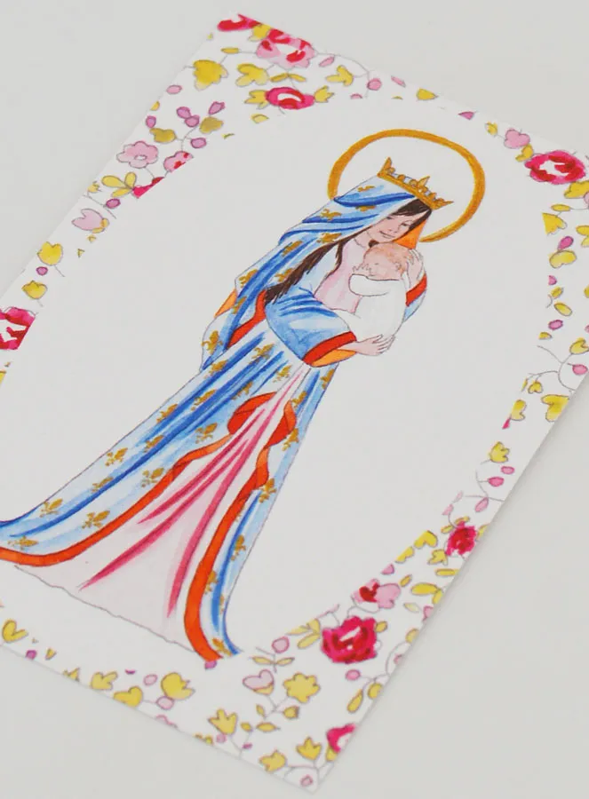 Baptism Picture - Crowned Virgin with Lily - Pink Flowers (pic 4)